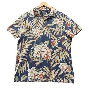 Polo Ralph Lauren Custom Fit Hawaiian Polo Shirt Mens Size L Blue Floral Golf